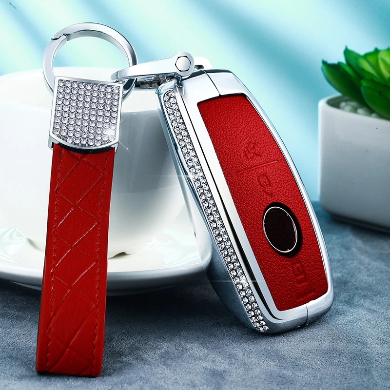 Чехол для автомобиля Smart Key для Mercedes Benz E S класс E200 E260 E300 E320 W205 W213 Алмазный кожаный защитный чехол для ключей - Название цвета: Красный