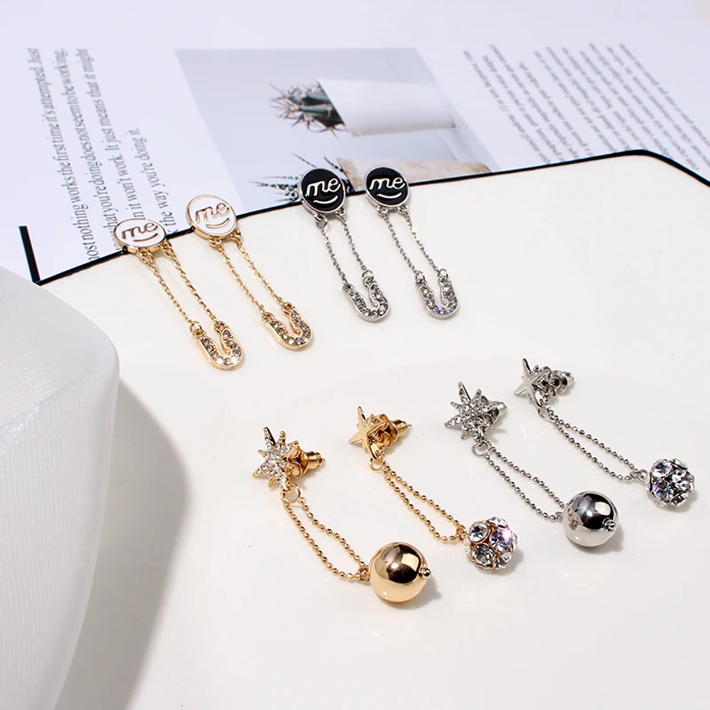 KXR Asymmetrische Starmoon Kette Mode Ohrring Web Promi Frische und Einfache Temperament Mode Ohrring Dame Tropfen Ohrringe