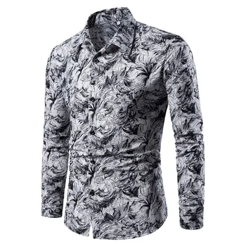 

Spring And Summer Men's Casual Pattern Stand Collar Button Long Sleeve Shirt high quality