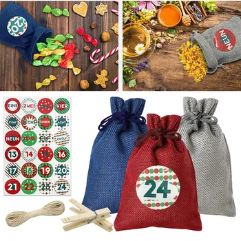 

Xmas Candy Bag Filling Linen Stocking Hanging Decor Set Christmas Advent