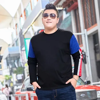 

Plus size men's clothing plus fat plus size color matching long-sleeved t-shirt casual oversized loose round neck t-shirt