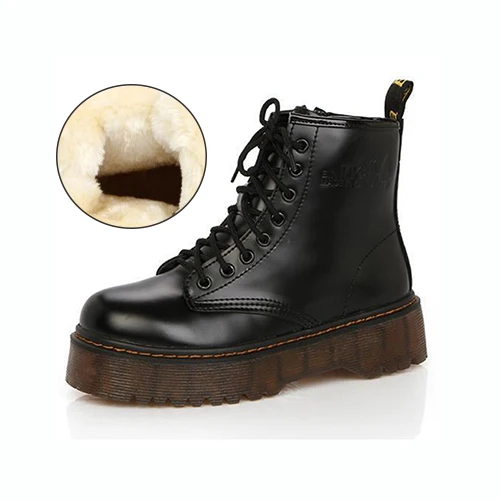 Black winter Новинка года; Модные женские ботинки; сезон весна-осень; ботильоны на платформе в байкерском стиле; женские ботинки; обувь из искусственной кожи черного цвета; новые женские ботинки - Цвет: Black winter