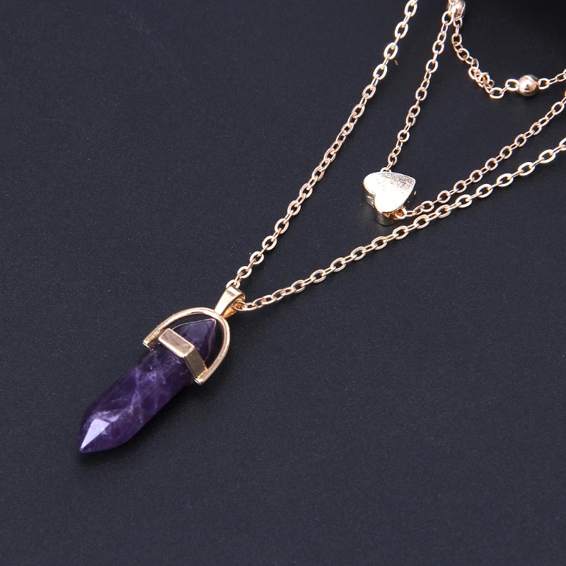 

Crystal Quartz Healing Point 7 Chakra Stone Multi-Layer Opals Pendant Necklace 634D