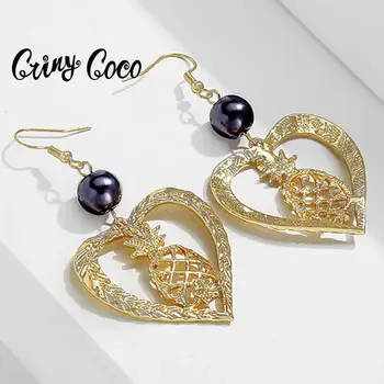 

Hawaii Polynesia Style Love Heart Pineapple Drop Earrings for Women 2020 Jewelry Unique Design Fashion Women's Gold Color Pearl