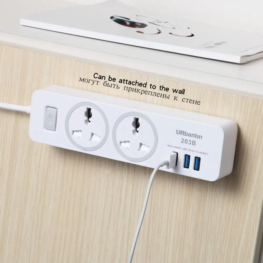 USB силовая полоса Smart plug quick charge USB универсальный адаптер для розетки мульти Вилочная силовая полоса, 2 usb порта для зарядки и 1 розетка