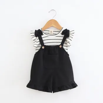 

Infant Girl Striped Sleeveless Shirt+Suspenders Shorts Outfits Pullover Toddler Clothes Girls Baby Christmas Outfits