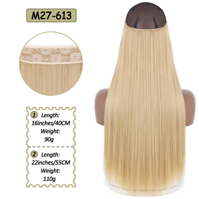 Synthetic No Clip Halo Hidden Hair Extension Ombre Artificial Natural Fake False Long Short Straight Hairpiece Blonde For Women M27-613