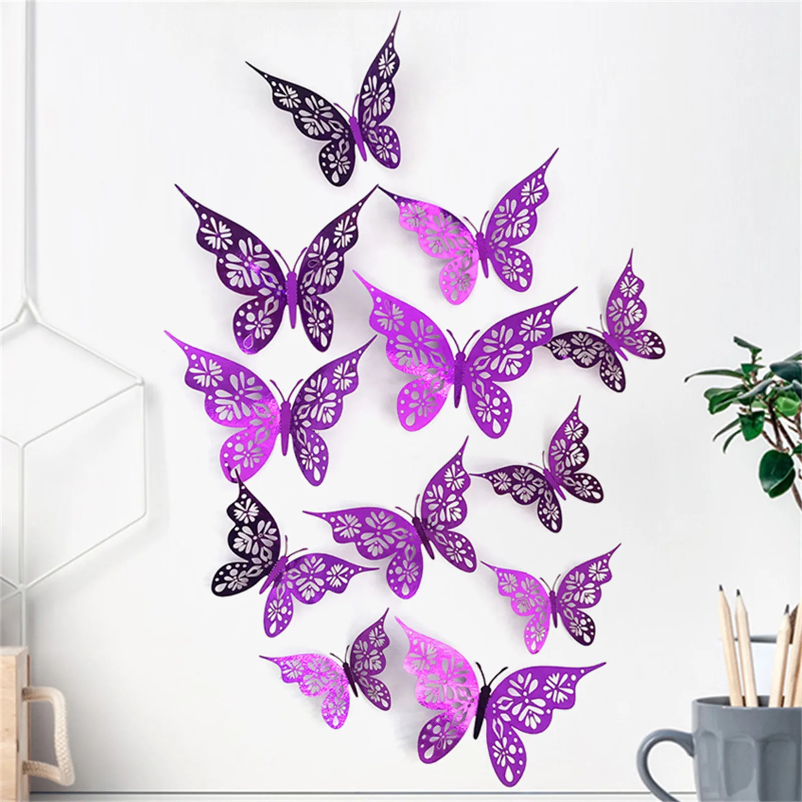 12 pcs 3D papillon Stickers muraux papillons décoration maison, chambre  enfant # Couleur: Rose - Cdiscount Maison
