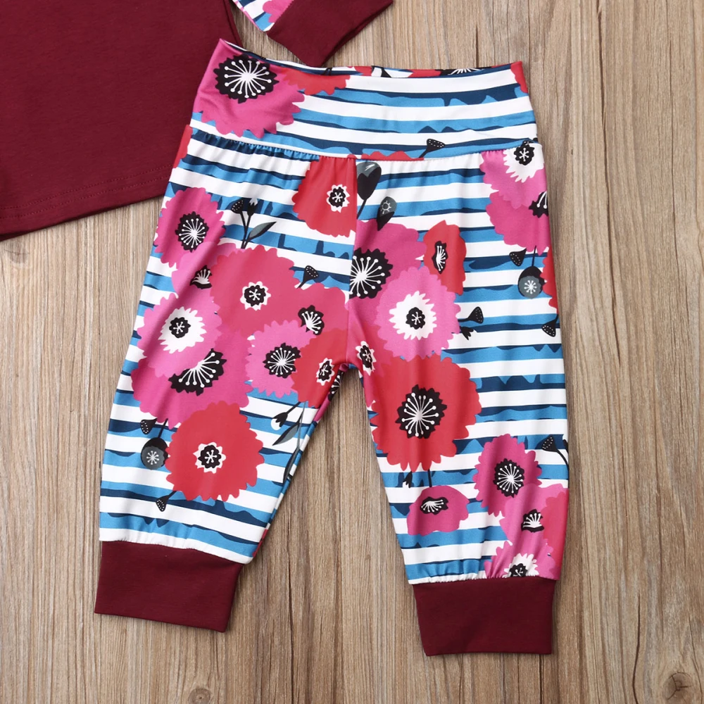 Newborn Infant Baby Girl Floral Tops T-Shirt Long Pants 3PCS Clothes Outfits