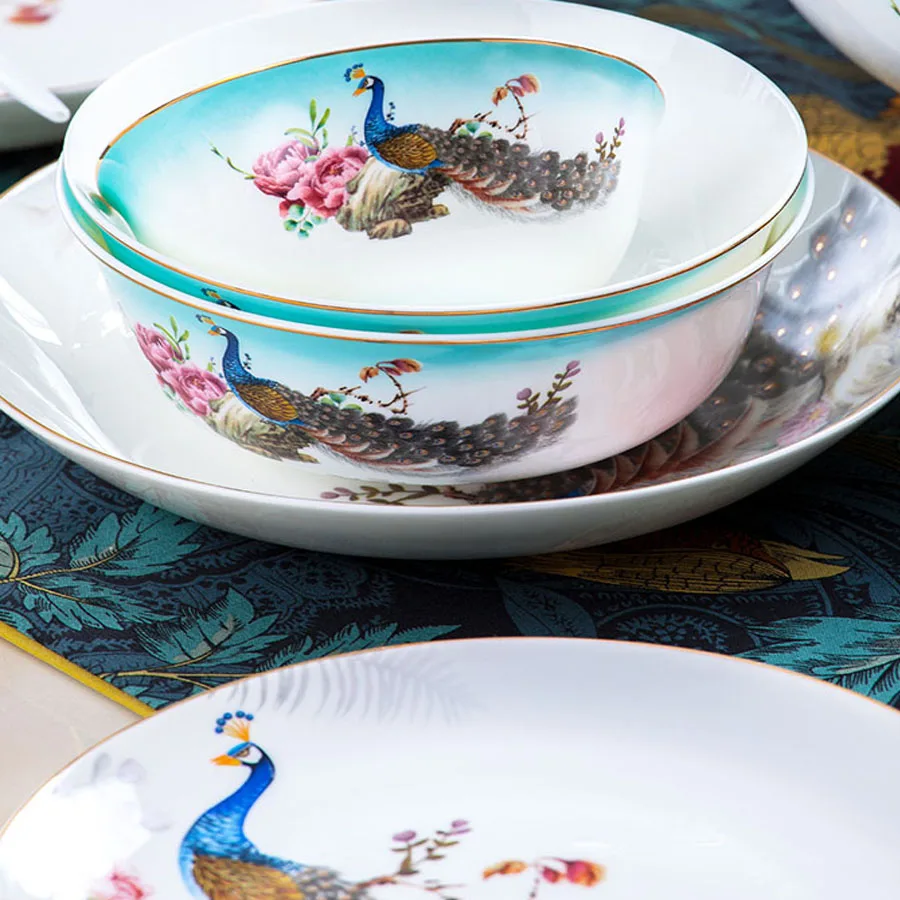 60 Heads Jingdezhen Ceramics Dishes Set Household combination European ceramic tableware Jingdezhen simple Chinese dish set