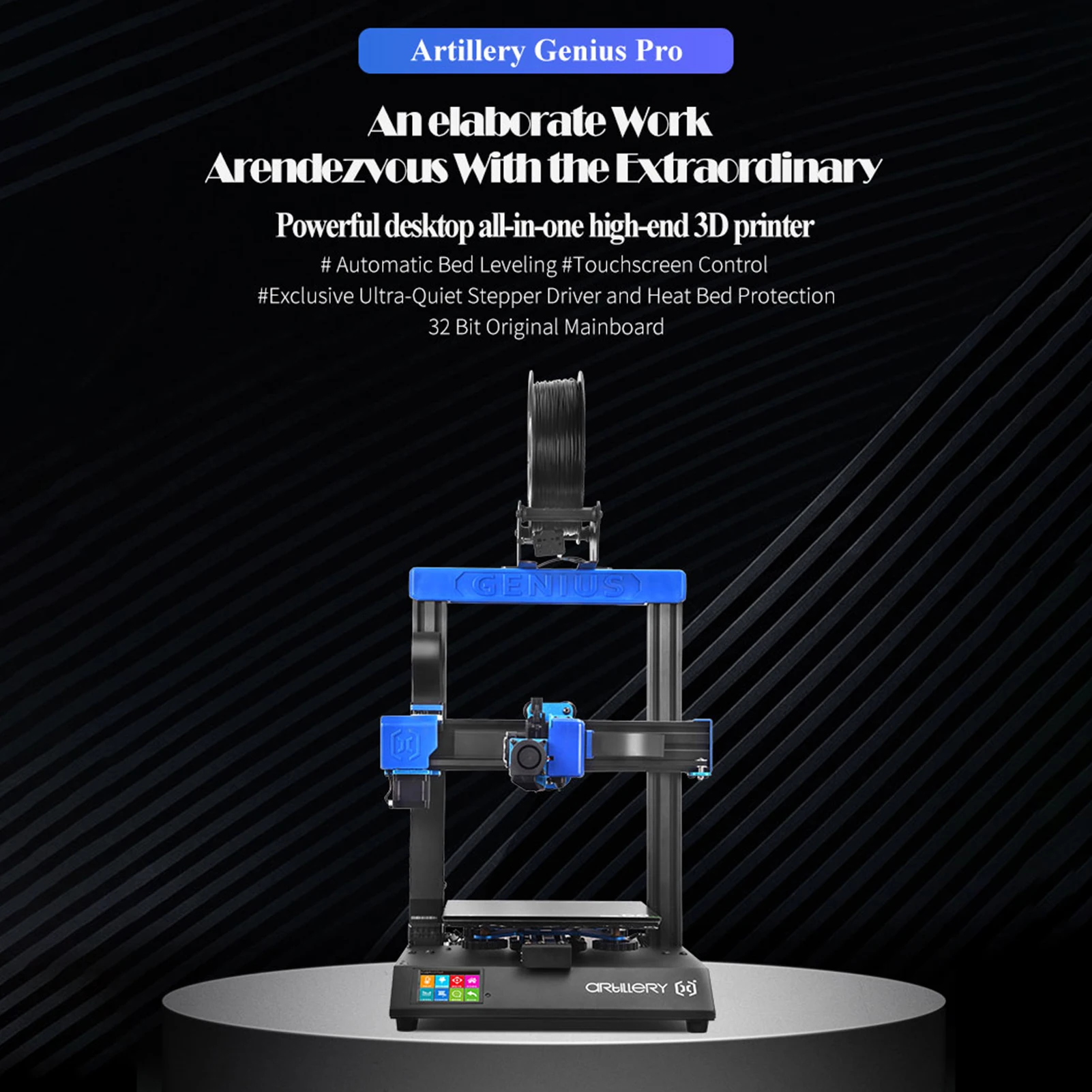 Artillery Genius Pro 3D Printer 220x220x250mm Printing Size Tempered Glass Platform Auto Leveling Ultra Quiet Motor Dual Z-axis 3d laser printer