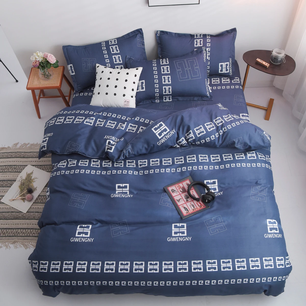 ANNAs, хорошие вещи,, стиль, мужской серый комплект постельного белья, треугольное одеяло с принтом, покрывало, простыня, 4 шт., односпальная, королева, король, покрывало - Цвет: Roman Holiday -Blue