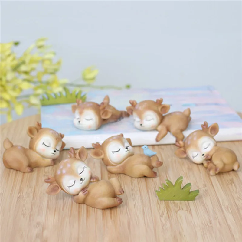 New Cute Resin Fawn Animal Model Figurines Cartoon Deer Toy Kawaii Wedding Accessories Party Desktop Decoration | Дом и сад