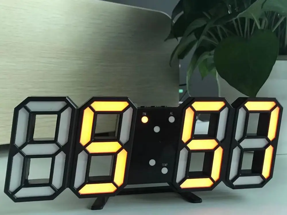 Yellow B Hot! 3D LED Wall Clock Modern Digital Wall Table Clock Watch Desktop Alarm Clock Nightlight Saat Wall Clock For Home Living Room - Цвет: Yellow B