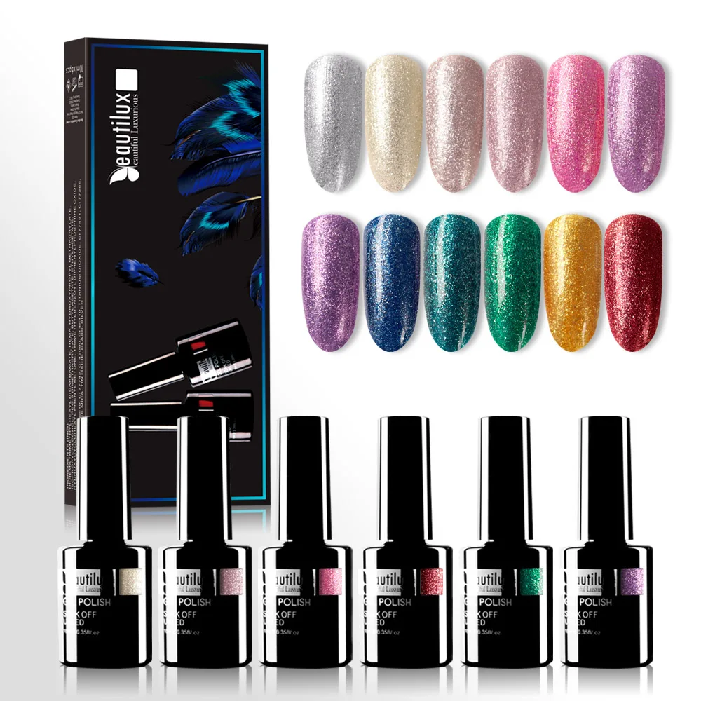 

Beautilux Glitter Nail Gel Polish Kit Winter Christmas Bling Gloss Color Gels Nail Polish Lacquer Lot Gel Varnish 10ml 6pcs/set