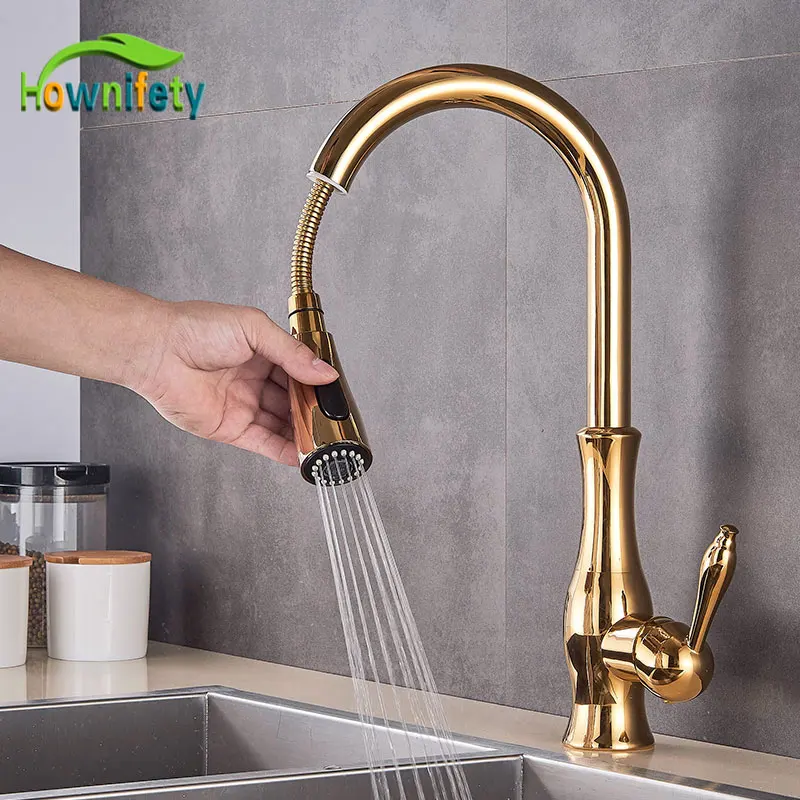 Golden Kitchen Faucets Pull Out Mixer Sink Tap 360 Rotation Single Handle Water 2 Way Sprayer Mixer Tap Kitchen Faucets Aliexpress