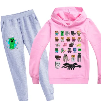 

2020 autumn Long Sleeve toddler girl clothes Girl Winter Boys Clothing Set Hot sale Minecrafted cartoon Kids Hooded +pants Sets