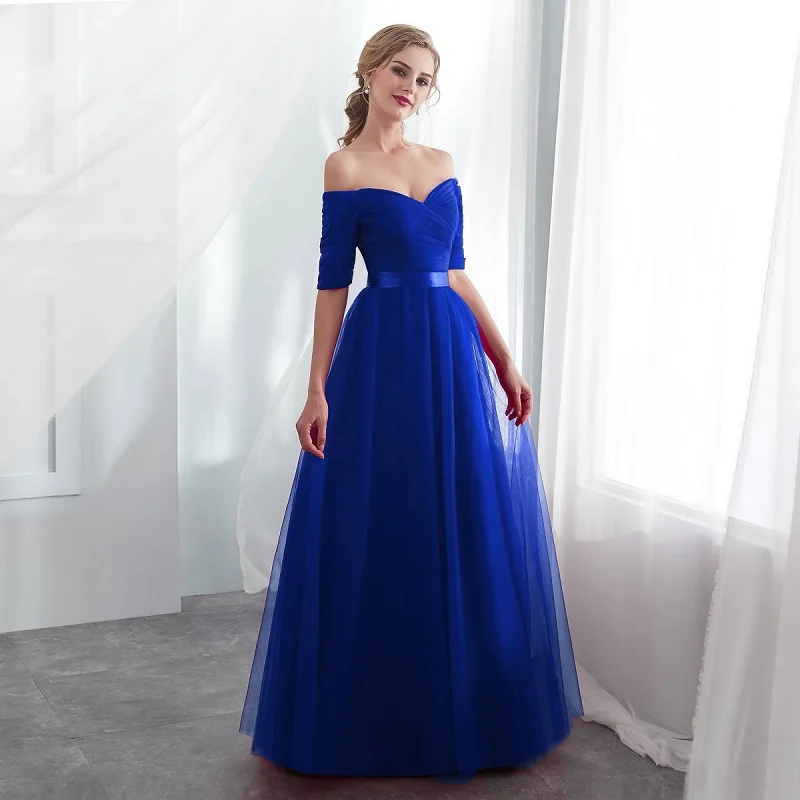 petite formal dresses Beauty-Emily Long Elegant Evening Dresses 2021 Women Party Dress A-Line Half Sleeve Vestido De Noite robe de soiree Plus Size petite formal dresses & gowns