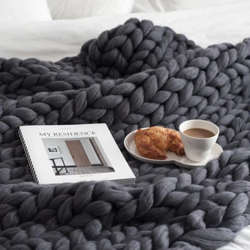 

Hand Knitted Chunky Blanket Thick Yarn Weighted Wool Bulky Blanket Winter Blankets Home Warm Bed Throws Knitting Sofa Throw
