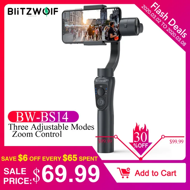 US $69.99 BlitzWolf 3 Axis bluetooth Handheld Gimbal Stabilizer for iPhone Youtube Vlog Xiaomi Huawei Smart C