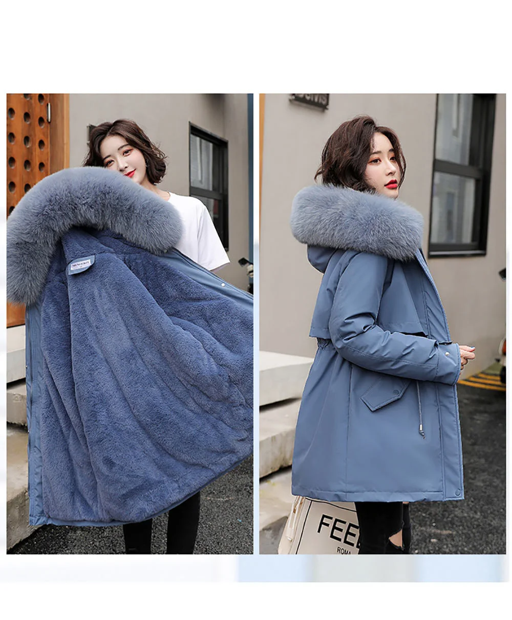 black puffer coat womens 2021 New Fashion Long Winter Coat Women Clothing Wool Liner Hooded Parkas Slim With Fur Collar Warm Winter Jacket Women petite long puffer coat