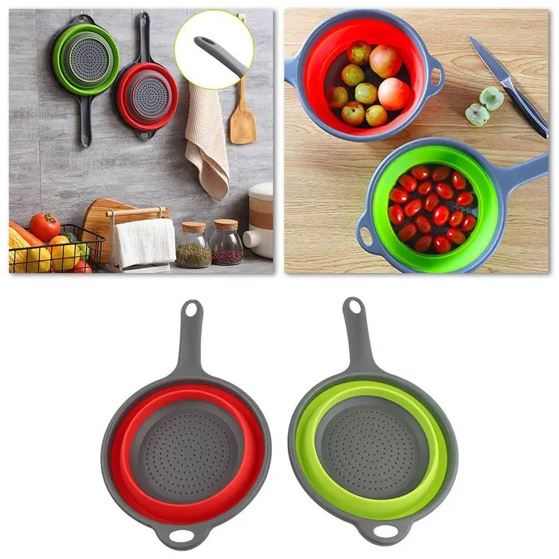

2 Colors Foldable Drain Basket Colander Fruit Vegetable Laundry Basket Strainer Drainer With Handle Kitchen Storage Tools