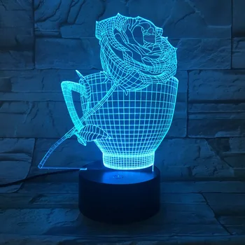 

Usb 7 Color Changing 3D Led Nightlight Cup Rose Flower Modelling Kids Touch Button Desk Lamp Light Fixture Bedroom Decoration