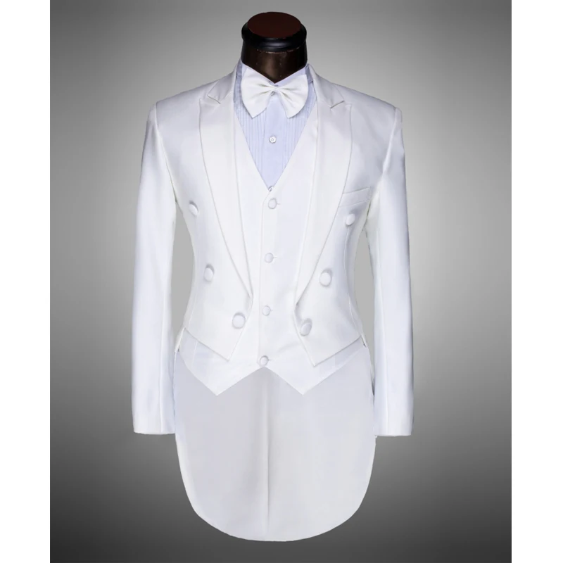 Men Classic Black White Slim Fit Lapel Tail Coat Tuxedo Wedding Groom Wear Stage Singer 4 Piece Suits Jacket Vest Pants XS-4XL Men Classic Black White Slim Fit Lapel Tail Coat Tuxedo Wedding Groom Wear Stage Singer 4 Piece Suits Jacket Vest Pants XS-4XL