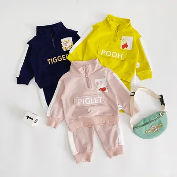

2PCS WLG baby cartoon clothing set new born boys girls yellow pink dark blue casual jacket and pant set toddler outfit