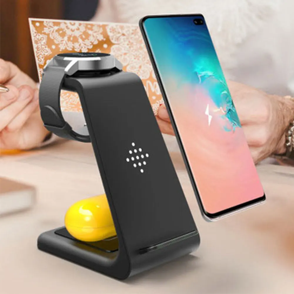 10W QI Wireless Fast Charger Holder Quick Charging Stand Type-C  3 in 1 Station for Samsung Watch Active Galaxy Buds IPhone12/11