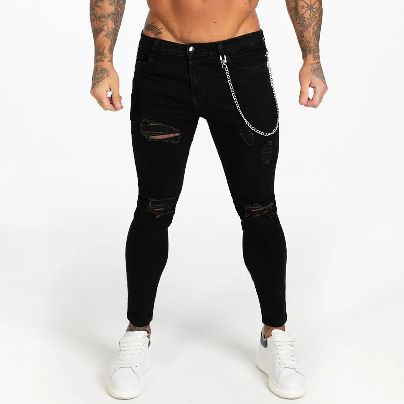 

Coming Soon Super Stretch Skinny Fit Jeans Men Knee Ripped Distressed Fake Designer Brands 2017 New Arrival Plus Size Tight Pant