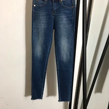 107730 модные обтягивающие женские джинсы со средней талией, женские синие джинсовые брюки