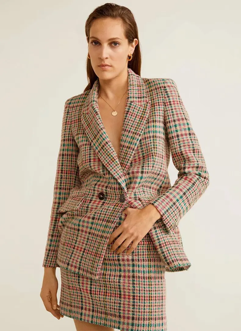 

Western Style 2019 Summer New Style WOMEN'S Dress Career Ol Pattern Fold-down Collar Long Sleeve Double Breasted Short Suit Jack