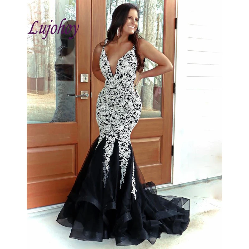 

Sexy Black and White Lace Wedding Dresses Mermaid Plus Size African Bridal Bride Dress Wedding Gowns