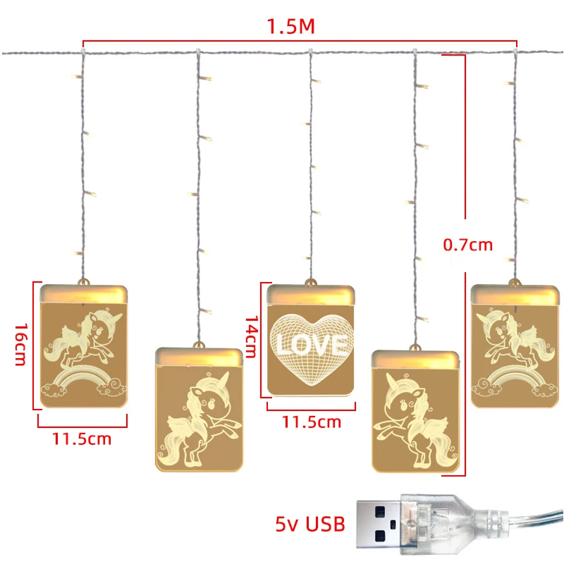 1,5 м светодиодный светильник для занавесок креативный узор USB светильник гирлянда Рождественский Сказочный светильник s гирлянда Свадебная вечеринка Новогоднее украшение подарок