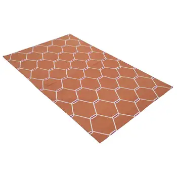 

105x171 Cm Orange Handmade Dhurrie Rug-3x6 Ft