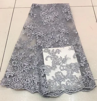 

African Lace Fabric 2018 Embroidered Nigerian Laces Fabric Bridal High Quality French Tulle Lace Fabric For Women RF25391 Grey