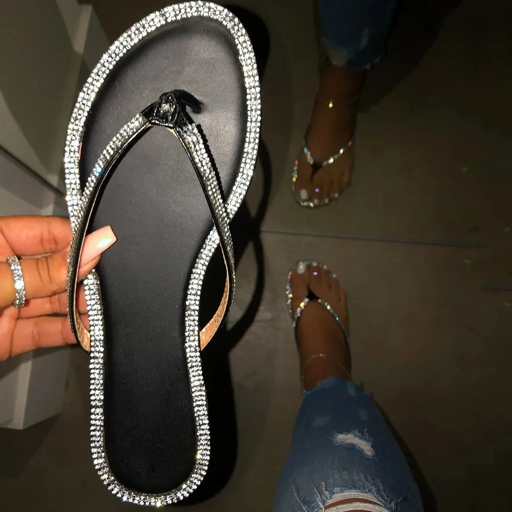 Rome Style Flip Flops Crystal Slippers For Women Summer Plus Size Bling Sequins Beach Casual Shoes Female Outdoor Roman Slipper | Обувь