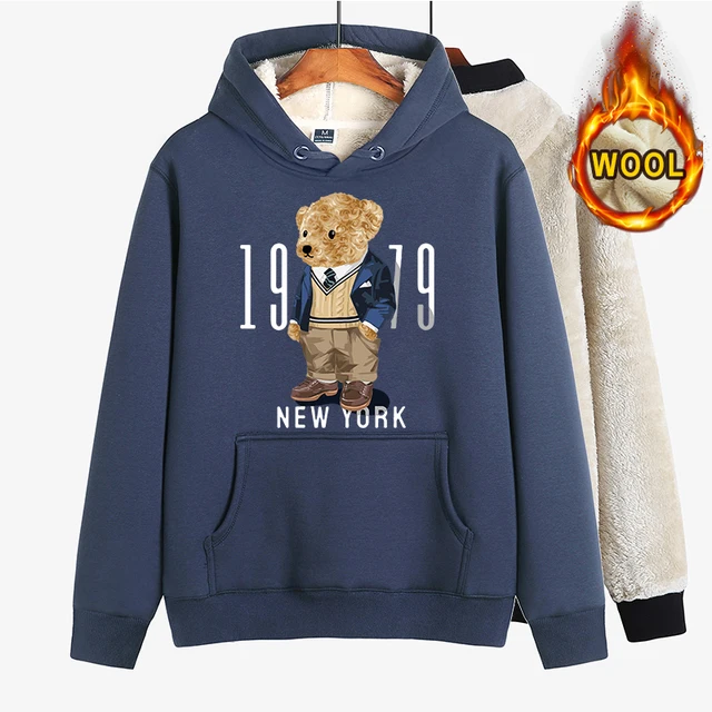 Creative Fashion Gentleman Teddy Bear Sweatshirt Autumn/Winter Thickening Plus-size Men and Women Hoodies Lovers Hoodie S-4XL as photo