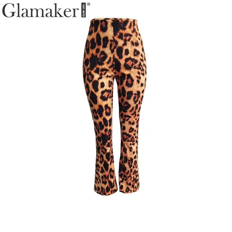 Glamaker Leopard elast приталенные трикотажные брюки-клеш, модные облегающие уличные осенние брюки, женские широкие повседневные штаны