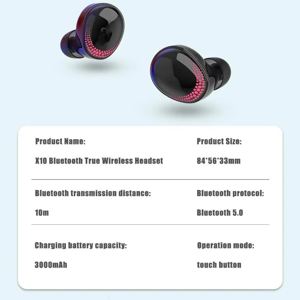 Беспроводная Bluetooth гарнитура X10 Bluetooth гарнитура 5,0 Smart Touch Tws шумоподавление цифровой дисплей мощность спортивные стерео наушники