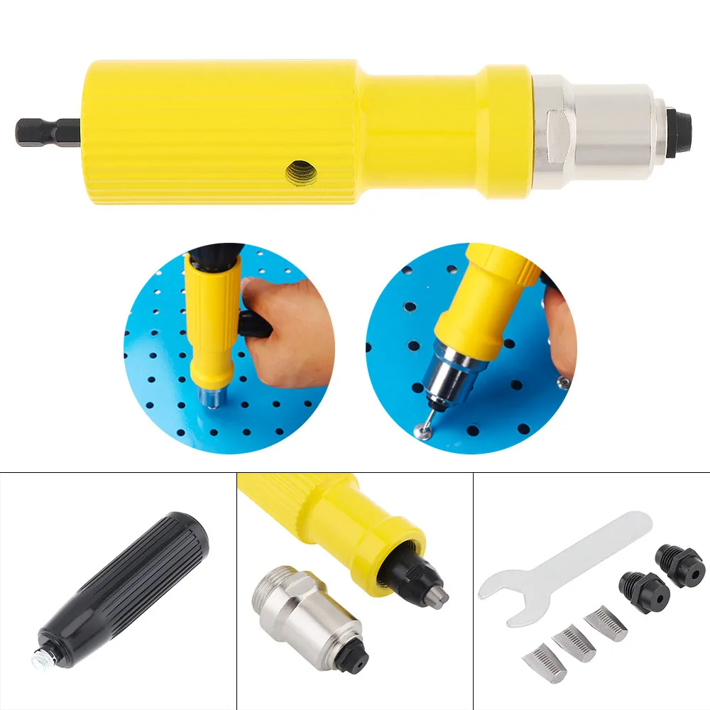 

Hard Metal Electric Rivet Gun Drill Adapter Riveting Tool Drill Adaptor with 2.2mm 2.5mm 3.2mm Rivet Head and Handle Wrench