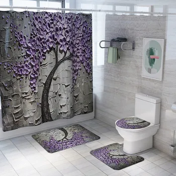 

Fashion Carved Bathroom Waterproof Shower Curtain Pedestal Rug Lid Carpet Toilet Cover set Bath Curtain Mat Set