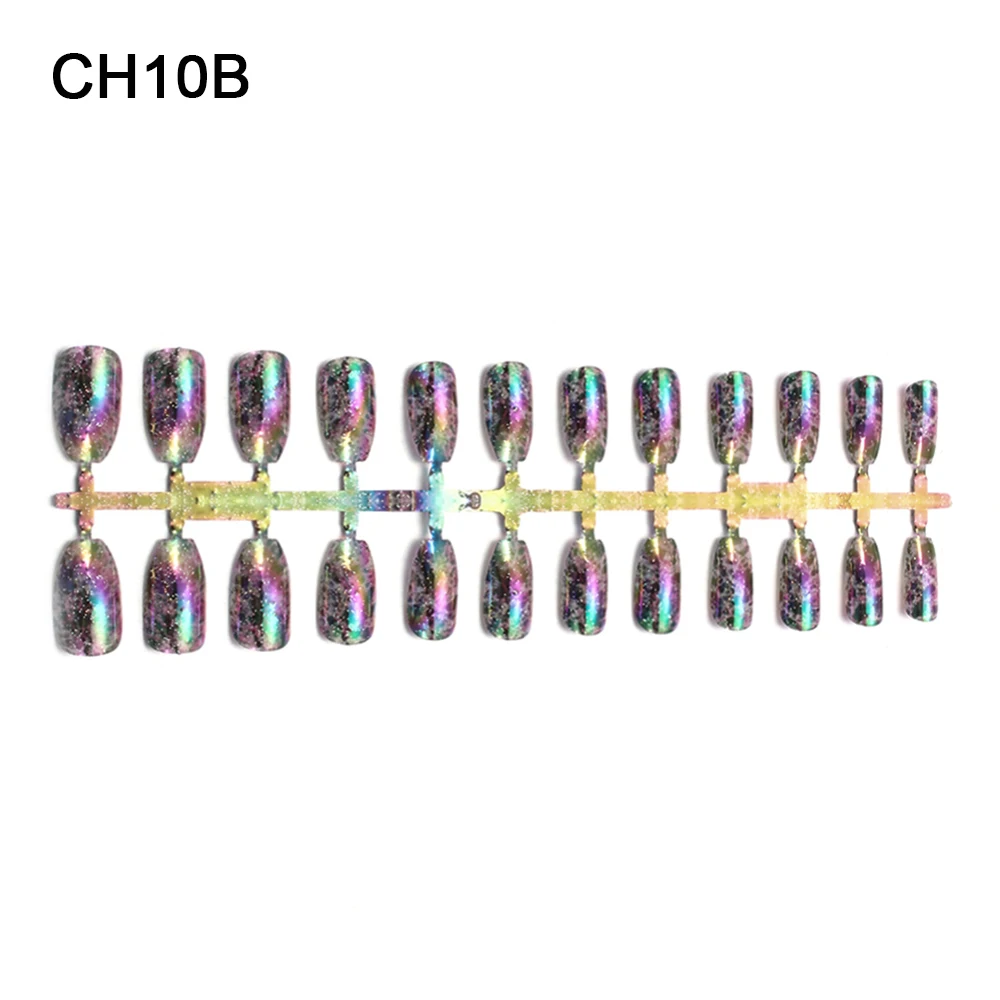 CH10B 24 шт цветные зеркальные накладные ногти-стилеты для ногтей хромированная живопись полное покрытие длинные кончики для ногтей украшения для ногтей салонный дизайн ногтей подарки на Рождество - Цвет: CH10B