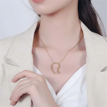 

RUIYI Real 925 Sterling Silver Women Geometric Horseshoe U Shape Pendant Necklace Female Korean Style Punk Simple Niche Necklace