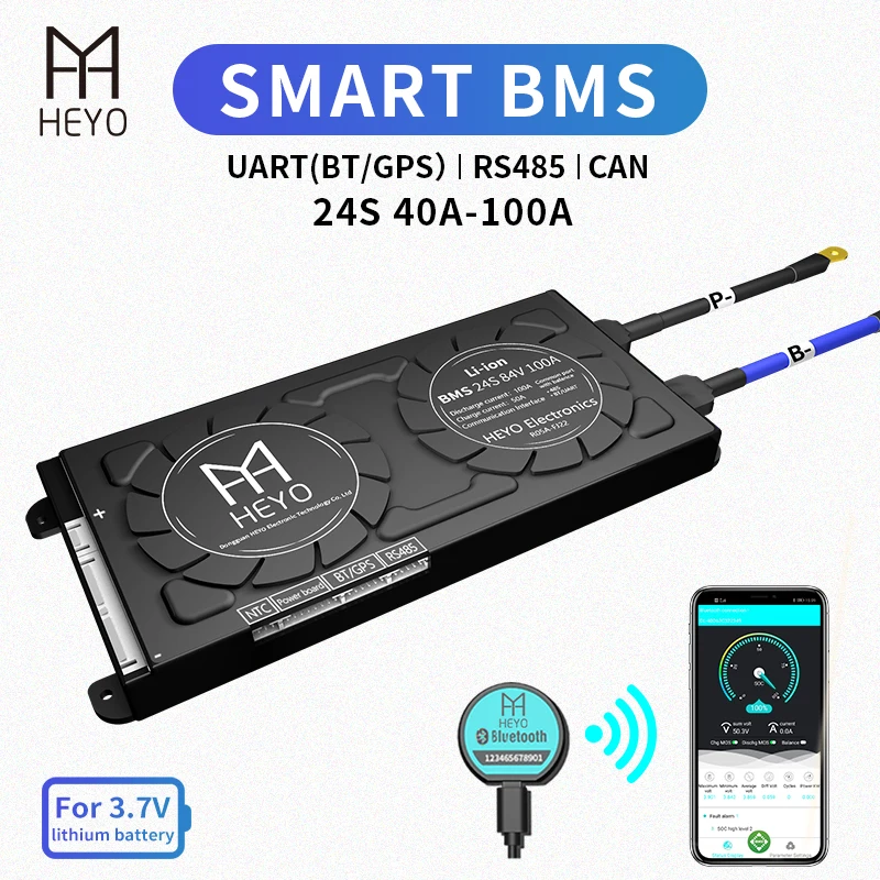 Умный аккумулятор HEYO BMS Li Ion 24S 84 в 30 А 40 60 80 100 Bluetooth BT APP GPS UART RS485 для связи с USB