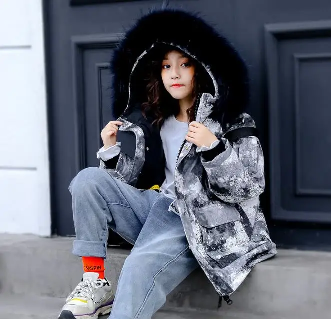 New kids desingers jackets boys girls Mixed color trend military green wind fashion down Camo abstract thickened thermal zipper