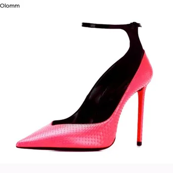 

Olomm Women Ankle Strap Pumps Stiletto High Heels Pumps Charm Pointed Toe Gorgeous Fuchsia Party Shoes Women Plus US Size 4-13