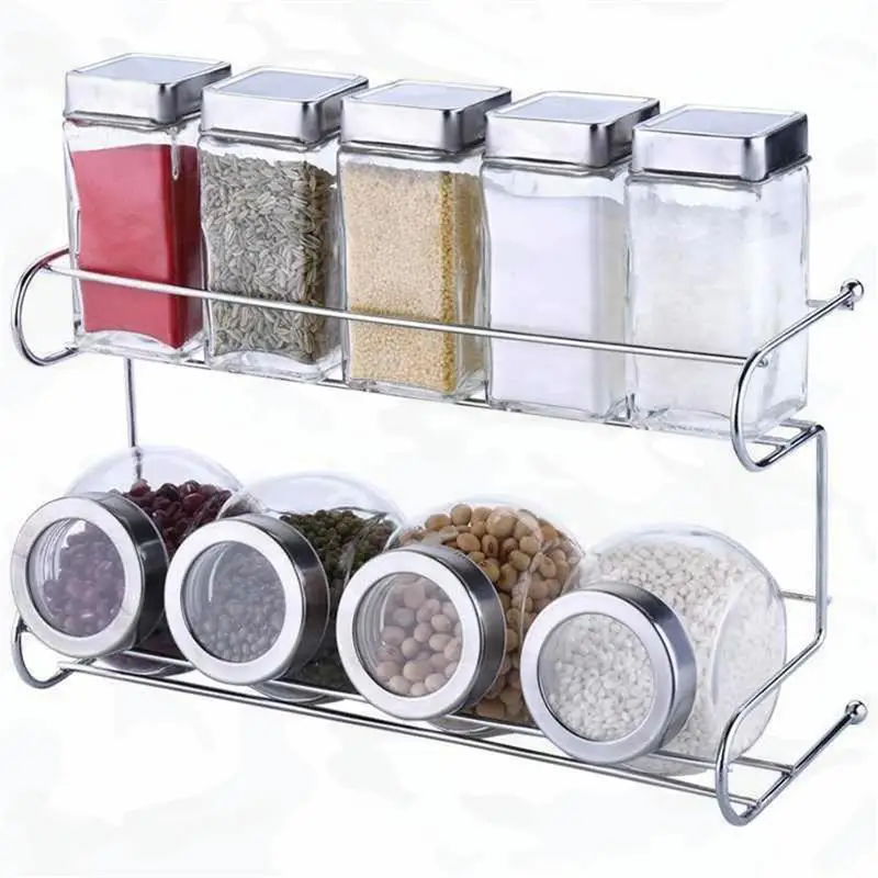 Kitchen Supplies Glass Cruet Set Seasoning Container Double Layer Spice Rack for Kitchen Cabinet Countertop