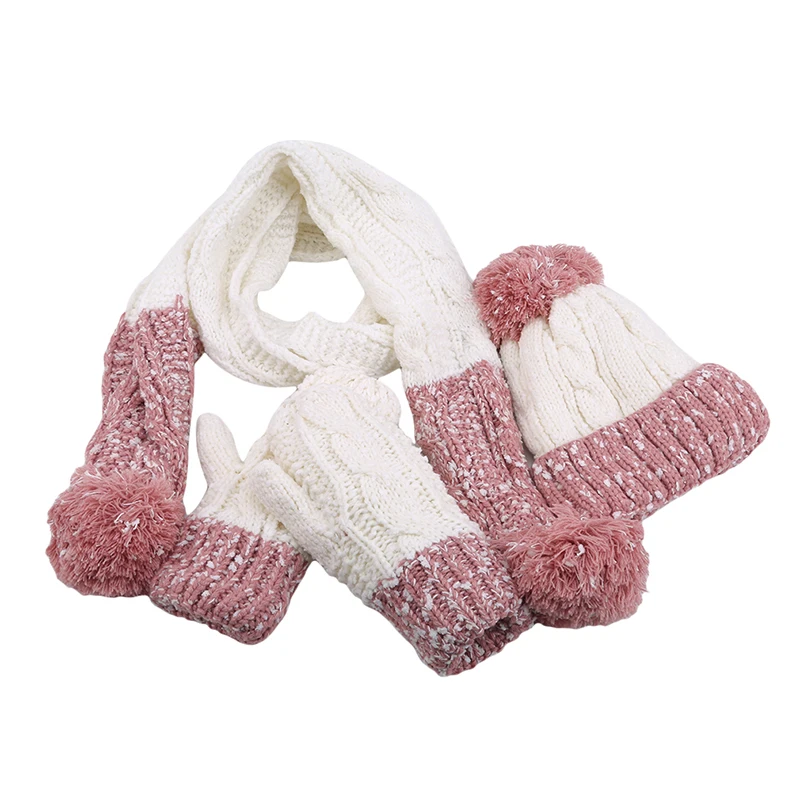 3 шт./компл. Для женщин шапка и шарф Для женщин снаряжены зимняя Шапки для девочек Для женщин шляпа Толстая теплая шапка шарф перчатки Комплект